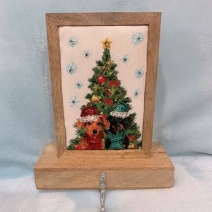 Dachshund Christmas decoration stocking holder hanger wood, metal hook NWT